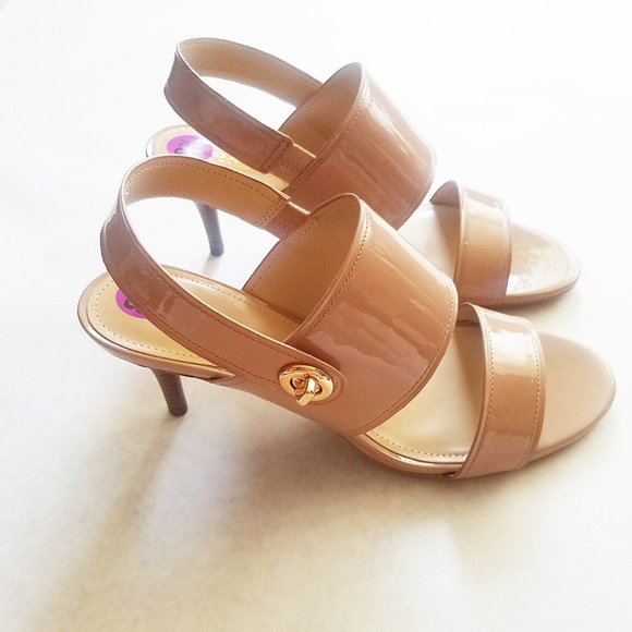 Coach Marla Patent Slingback Heels Nude Size 8.5B - Picture 3 of 6